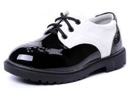 PPXID Baby Jungen Schnürhalbschuhe wasserdichte Lackschuhe Schule Oxfords Uniform Hochzeit Anzugschuhe, 24 EU, Weiß von PPXID