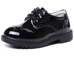 PPXID Baby Jungen Schnürhalbschuhe wasserdichte Lackschuhe Schule Oxfords Uniform Hochzeit Anzugschuhe, 31 EU, Schwarz von PPXID