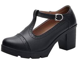 PPXID Damen Mary Jane Pumps Halbschuhe T-Strap Plateau Blockabsatz Oxfords Klassiker Kleid Schuhe,Schwarz,39 EU von PPXID