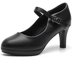 PPXID Damen Mary Jane Pumps Plateau Klassiker High Heels Kleidschuhe,Schwarz,42 EU von PPXID