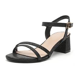 PPXID Damen Sandalen mit Absatz Sommer Glitzer Sandaletten,Schwarz,40 EU von PPXID