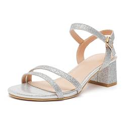 PPXID Damen Sandalen mit Absatz Sommer Glitzer Sandaletten,Silber,37 EU von PPXID