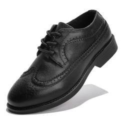 PPXID Jungen Schnürhalbschuhe Schule Oxfords Uniform Hochzeit Anzugschuhe,Schwarz B,37 EU von PPXID