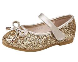 PPXID Mädchen Mary Jane Halbschuhe Glitzer Hochzeitsschuhe Prinzessin Taufschuhe Ballerinas,Gold,26 EU von PPXID