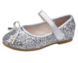 PPXID Mädchen Mary Jane Halbschuhe Glitzer Hochzeitsschuhe Prinzessin Taufschuhe Ballerinas,Silber,30 EU von PPXID