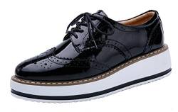 PPXID Schnürhalbschuhe Damen Oxford Brogues Halbschuhe Sneaker mit Keilabsatz,Herstellergröße 40,Schwarz,39 EU von PPXID