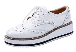 PPXID Schnürhalbschuhe Damen Oxford Brogues Halbschuhe Sneaker mit Keilabsatz,Herstellergröße 41,Weiß,40 EU von PPXID