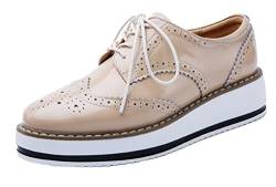 PPXID Schnürhalbschuhe Damen Oxford Brogues Halbschuhe Sneaker mit Keilabsatz,Herstellergröße 43,Aprikose,42 EU von PPXID