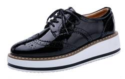 PPXID Schnürhalbschuhe Damen Oxford Brogues Halbschuhe Sneaker mit Keilabsatz,Herstellergröße 43,Schwarz,42 EU von PPXID