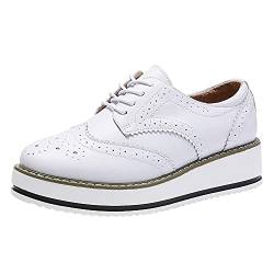 PPXID Schnürhalbschuhe Damen Oxford Brogues Halbschuhe Sneaker mit Keilabsatz,Weiß,40 EU von PPXID