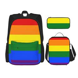 PRAHUCE Regenbogen-bedrucktes Federmäppchen-Set, für Jungen und Mädchen, Rucksack, mit Lunchbox und Federmäppchen, 3 Stück von PRAHUCE