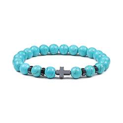 Armbänder,Heiße Männer Natürliche Lava Stein Perle Obsidian Armbänder Kreuz Rosenkranz Meditation Gebet Jesus Türkis Armband Frauen Yoga Schmuck, Blau, Verstellbar von PRAK