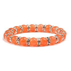 Armbänder,Mode Frauen Kristall Perlen Armbänder Charme Orange Naturstein Armband Strass Damen Lucky Bangles Schmuck, Silber Weiß von PRAK