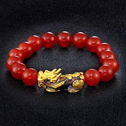 Armbänder,Steinperlen Armband Männer Frauen Unisex Chinesisch Feng Shui Pi Xiu Obsidian Armband Reichtum Und Viel Glück Frauen Armbänder, Rote Perlen Größe 10Mm von PRAK