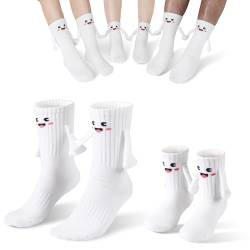 PRAOAHEI Magnetische Socken mit Händen Familiensocken mit Magnetarmen Lustige Geschenke Eltern-Kind Freunde Halten Hände Socken 2 Parr Weiß, Erwachsene Einheitsgröße+Kinder Mittel von PRAOAHEI