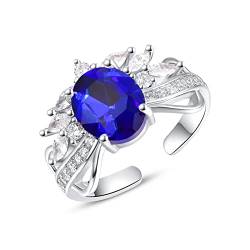 925 Sterling Silber Mondstein Ring Blattring für Frauen Ring für Mädchen Finger Leaf Ring Weihnachten Geschenk (Blauer Edelstein Ring) von PRAYMOS