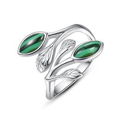 925 Sterling Silber Mondstein Ring Blattring für Frauen Ring für Mädchen Finger Leaf Ring Weihnachten Geschenk (Malachit ring) von PRAYMOS