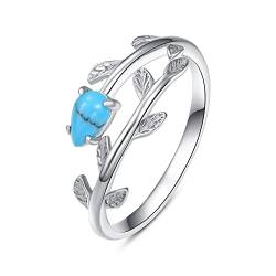 925 Sterling Silber Mondstein Ring Blattring für Frauen Ring für Mädchen Finger Leaf Ring Weihnachten Geschenk (Türkis ring) von PRAYMOS