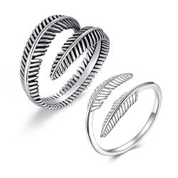 925 Sterling Silber Ring für Frauen Mädchen Feder ring Angel Wings Verstellbarer Blatt Offener Ring (Feder Paar Ringe-2) von PRAYMOS