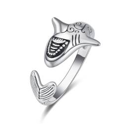 Hai Ring aus 925er Sterling silber verstellbar offen Hammerhai Ringe Hai Schmuck Tier Ozean Geschenke Daumenring für Damen Herren Jungen (01-silver) von PRAYMOS