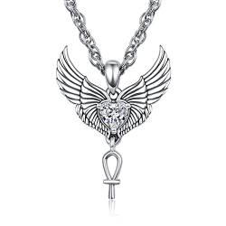 Herren Halskette Viking Wikinger Kreuz Anhänger Feder Engel Flügel Nodischer Schmuck 925 Sterling Silber Pagan Totem Kette Gothic (C-Flügel halskette) von PRAYMOS