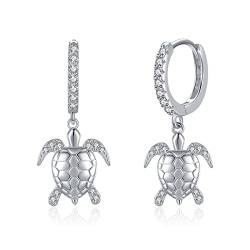 Ohrhänger 925er Sterlingsilber für Damen Elefanten/Schildkröten/Libelle/Panda/Schmetterlings/Einhorn/Fuchs/Schläger/Koala/Waschbär/Faultier Ohrringe Schmuck Geschenke für Mädchen (02-Schildkröten) von PRAYMOS