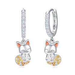 Ohrhänger 925er Sterlingsilber für Damen Elefanten/Schildkröten/Libelle/Panda/Schmetterlings/Einhorn/Fuchs/Schläger/Koala/Waschbär/Faultier Ohrringe Schmuck Geschenke für Mädchen (07-Fuchs) von PRAYMOS