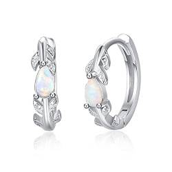 Ohrringe für Damen 925 Sterling Silber Geburtsstein Herz Frauen Ohrstecker mit 5A Zirkonia Schmuck Geschenk für Sie Geburtstags Weihnachten Valentinstag Muttertag (B-Opal Blatt Ohrring Creole) von PRAYMOS