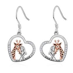 PRAYMOS Giraffe Ohrringe 925 Sterling Silber Giraffen Ohrstecker Tier Anhänger Hypoallergene Ohrringe Leverback Creolen Ohrhänger für Tochter Mädchen Damen von PRAYMOS