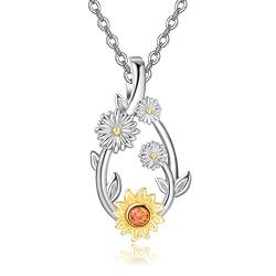 PRAYMOS Sonnenblumen Halskette 925 Sterling Silber Halskette Sonnenblumen Gänseblümchen Anhänger Schmuck Geschenke für Frauen Mädchen Teenager(Sonnenblume Halskette) von PRAYMOS
