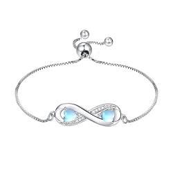 PRAYMOS Unendlichkeits Armbänder für Damen 925 Sterling Silber Herz Mondstein Armband Freundschafts Schmuck Geburtstags Geschenke für Schwestern Mädchen Frauen mit Geschenkbox von PRAYMOS