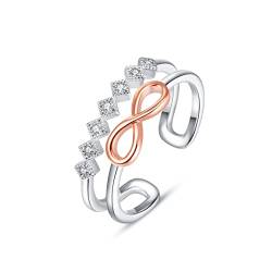 Ring Rosegold Ringe für Frauen Unendlichkeit Zirkonia Offener Ring Sterling Silber 925 Damen Verlobungsring Einstellbare Stapelbare Ringe Fingerring von PRAYMOS