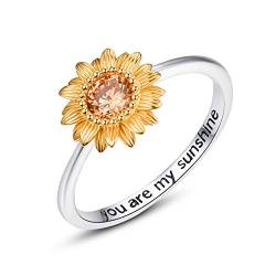 Sonnenblume Ring Damen 925 Sterling Silber you are my sunshine Ring Schmuck Geschenk für Frauen (52 (16.6)) von PRAYMOS