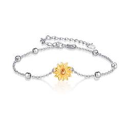 Sonnenblumen Armbänder für Mädchen 925 Sterling Silber vergoldet Sunflower Link Armband Geschenke für Damen Frauen (A-Armbänder) von PRAYMOS