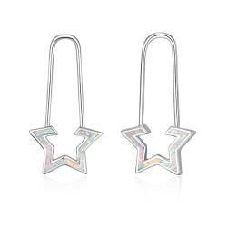 Stern Ohrringe 925 Sterling Silber Sicherheitsnadel Ohrring Papier Clip Ohrschmuck Opal Stern Ohrringe baumeln Earrings Aesthetic Geschenke Für Frauen von PRAYMOS