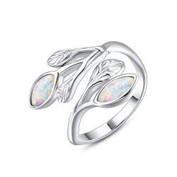Weißer Opal Ring 925 Sterling Silber Ring Blattring für Frauen Ring für Mädchen Finger Leaf Ring Offen Einstellbar Weihnachten Geschenk (weißer Opalring) von PRAYMOS