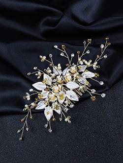 Braut Stirnband Aristokratischer weißer Blatt-Haarkamm Handgemachte Goldkristall-Strass-Stirnband-Blumen-Haar-Hochzeits-Brauthaar-Zusätze von PREETH