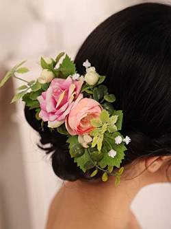 Braut Stirnband Blume Kopfschmuck rosa Rosenblatt Kopfstücke Weibliche Glamour Brauthaarzubehör Frauen Hochzeitshaarkamm Kamm von PREETH