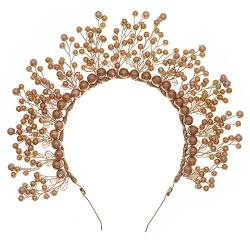 Braut Stirnband Haarbänder for Frauen Hochzeit Accessoires Braut Kopfschmuck Verlobungs handgefertigtes Perlenstirnbänder Kopfbänder HX284 (Color : Gold Color) von PREETH