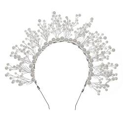 Braut Stirnband Haarbänder for Frauen Hochzeit Accessoires Braut Kopfschmuck Verlobungs handgefertigtes Perlenstirnbänder Kopfbänder HX284 (Color : Silver Color) von PREETH