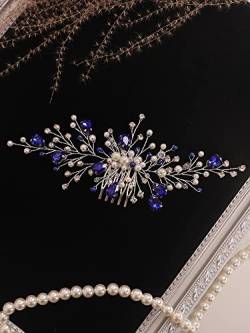 Braut Stirnband Romantische blaue Brautstirnbandkristallperlen Blume Haar Kamm Elegante Frauen Hochzeitszubehör Haar for Braut von PREETH