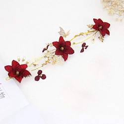 Rote Blume Tiara Braut Haarband Braut Blätter Schmetterling Hochzeit Haarschmuck Stirnband Perle Kopfschmuck Party Braut Stirnband von PREETH