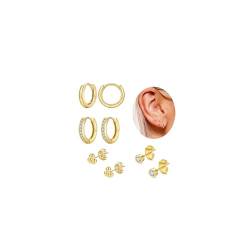 PRETOLE Ohrringe Gold Set Für Damen Vergoldete Ohrringe Mehrere Piercings Vergoldete Ohrringe Leichte Mini Creolen Gold Ohrringe Für Damen Zierliche Klobige CZ Goldohrringe 14K Gold Ohrringe von PRETOLE