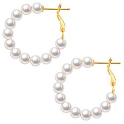 PRETOLE Perlen-Creolen für Damen 14 Karat vergoldete leichte hypoallergene Perlen-Creolen für Mädchen Hochzeit Brautjungfer von PRETOLE