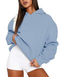 PRETTODAY Damen Oversized Hoodie Casual Sweatshirts Langarm Solid Lose Pullover Tops, Blau, M von PRETTODAY