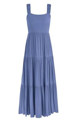 PRETTYGARDEN Damen 2024 Sommer ärmellos gestuft Maxikleid Casual Boho Flowy Chiffon Plissee Sommerkleid Tank Lange Kleider, Grau, Blau, Klein von PRETTYGARDEN