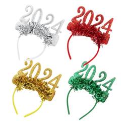 PRETYZOOM 4 2024 Stirnbänder für Jahr 2024 Frohes Jahr Stirnbänder fasching haarschmuck faschings haarschmuck Haarbänder Metallfaden Stirnband für schmücken von PRETYZOOM
