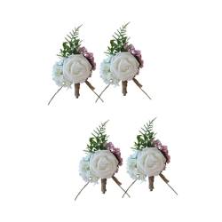 PRETYZOOM 4 Stück Hochzeit Corsage Braut Corsage Ansteckblume für Männer Abschlussball hochzeitsdeko künstliche blüten Dekor Hochzeitskorsage Rosenkorsage schmücken Brosche Bankett Weiß von PRETYZOOM