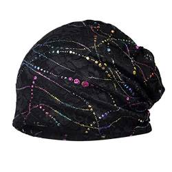 PRETYZOOM Chemo Hut Krebspatienten Schlafen Nachtmütze Hut Baumwolle Haar Turban Mütze Nacht Kopfbedeckung Haarausfall Hut für Frauen (Schwarz) von PRETYZOOM