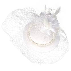 PRETYZOOM Fascinator Hut für Frauen Tea Party Fascinator Hochzeit Braut Vintage Hut Stirnband Bankett Fascinator für Frauen (Weiß) von PRETYZOOM